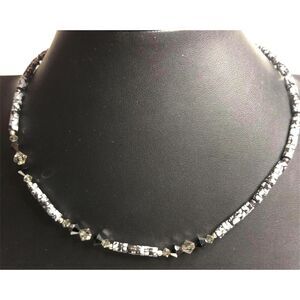 1668  Heishi bead snowflake obsidian 4mm bean necklace 17" long